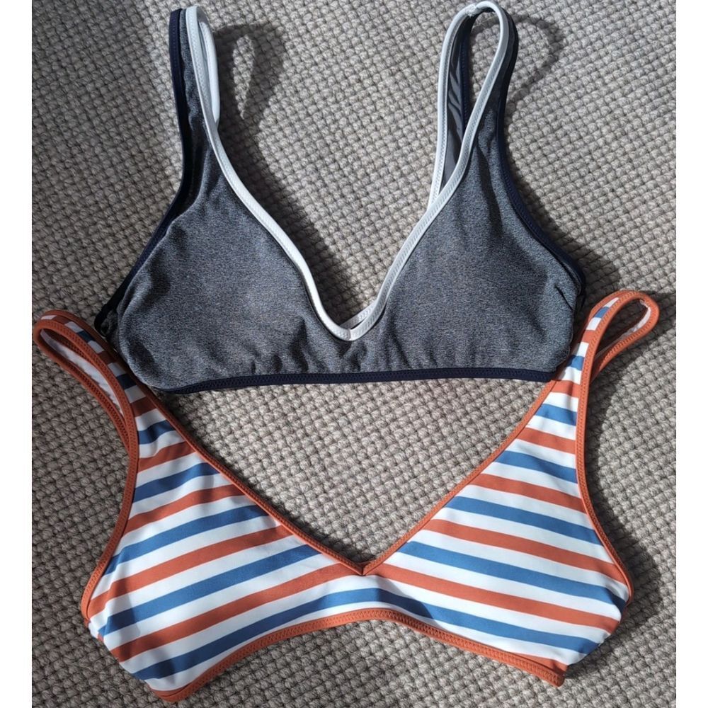 aerie Gray & Striped Blue/Orange Bikini Tops